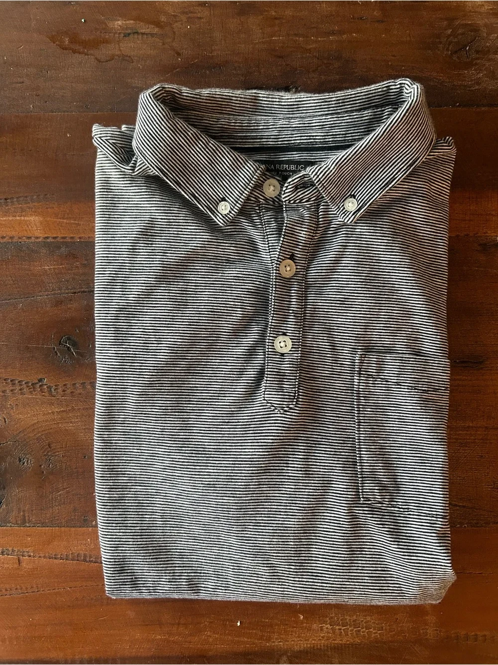 Banana Republic Men’s Luxury Touch Standard Fit Black & White Micro-Striped Polo